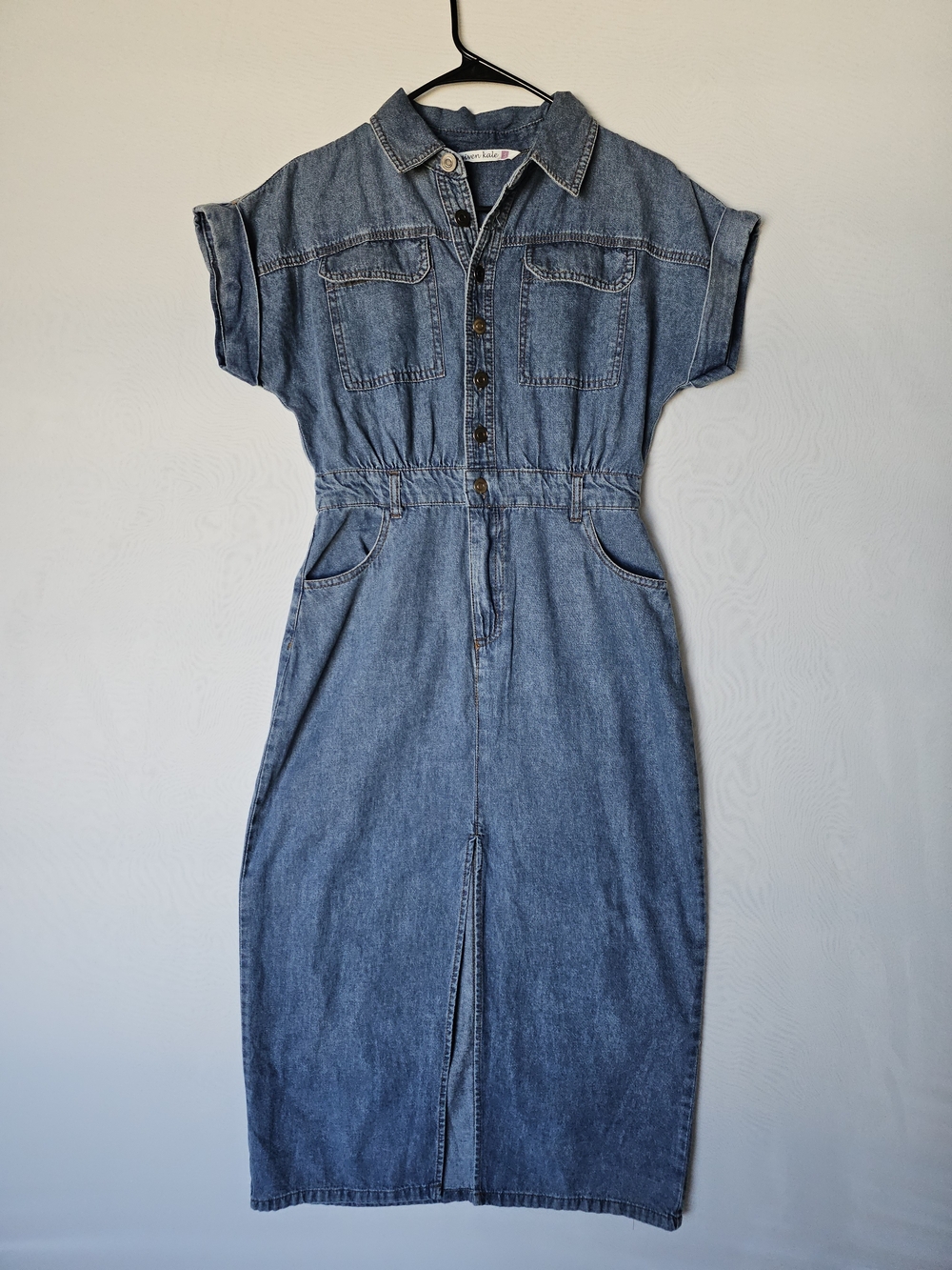 Given Kale Denim Midi Dress Size S NWOT | 100% Cotton Short Sleeve Button Down